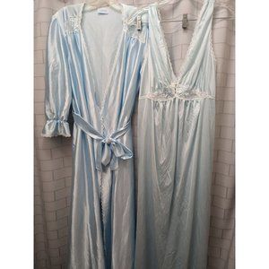 Vintage Lorraine Size M Peignoir Nightgown and Robe Baby Blue Nylon USA Penoir